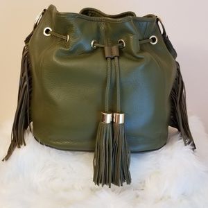 GILI Pebble Leather Drawstring Bag with Fringe